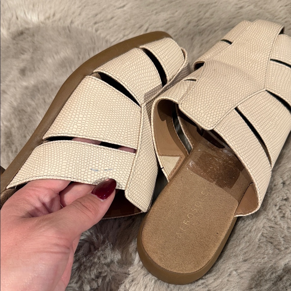 AEROSOLES Cream Woven Slide Mules - Picture 3 of 4